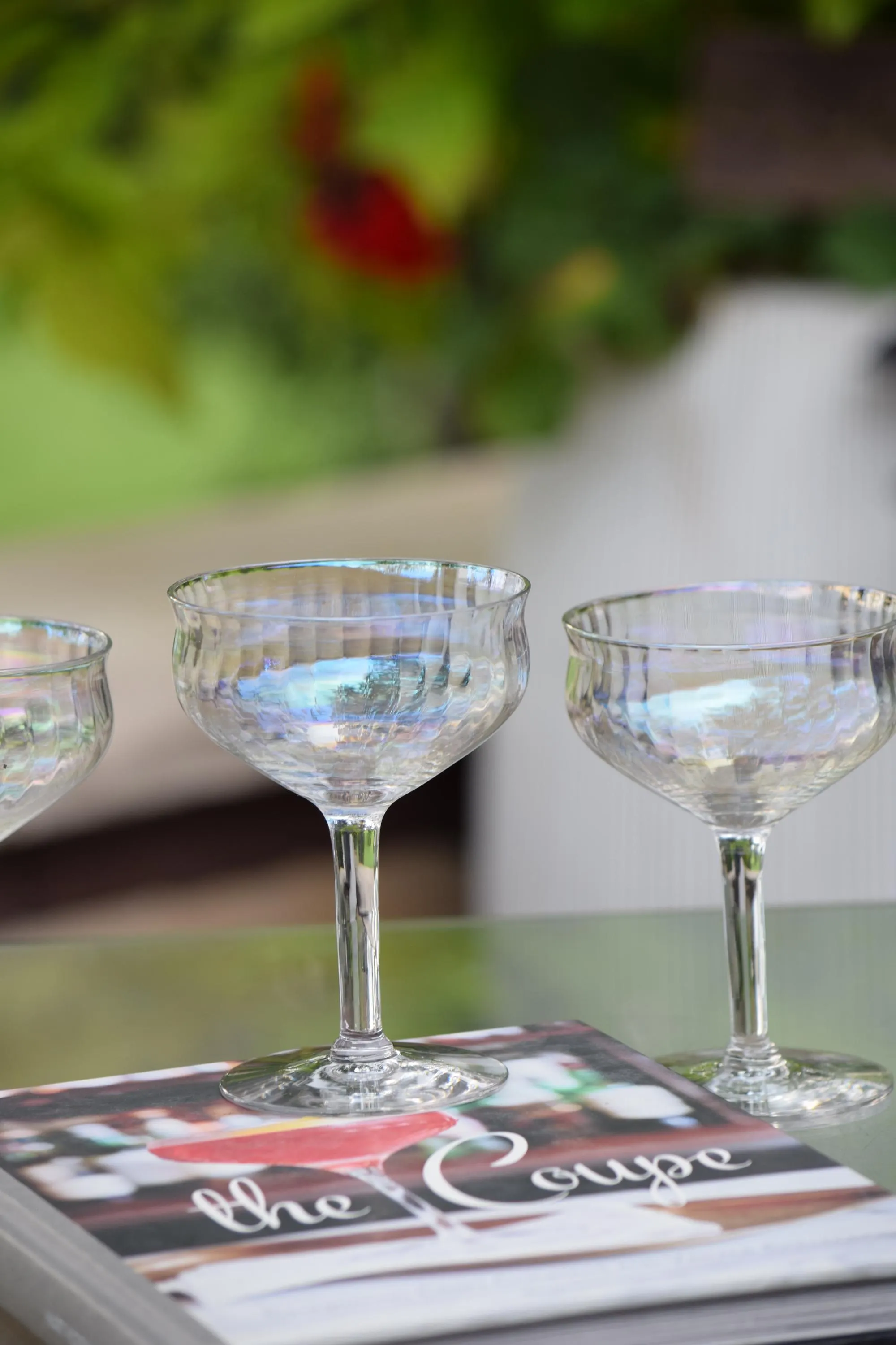 6 Vintage Iridescent Cocktail Glasses, 1950's, Vintage Iridescent Champagne Coupes, Unique Shaped Cocktail Glasses, Mixologists Glasses
