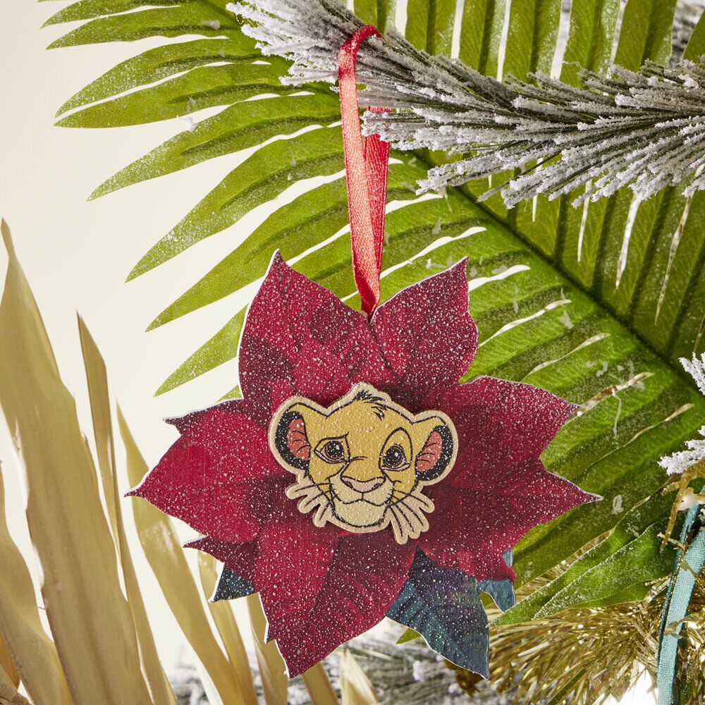 Fleur rouge poinsettia Disney Le Roi Lion Simba bois à suspendre