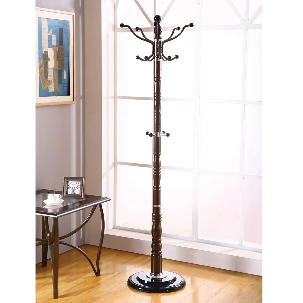 Home Source Millwright Coat Stand with Sculpted Base - Dark Espresso
