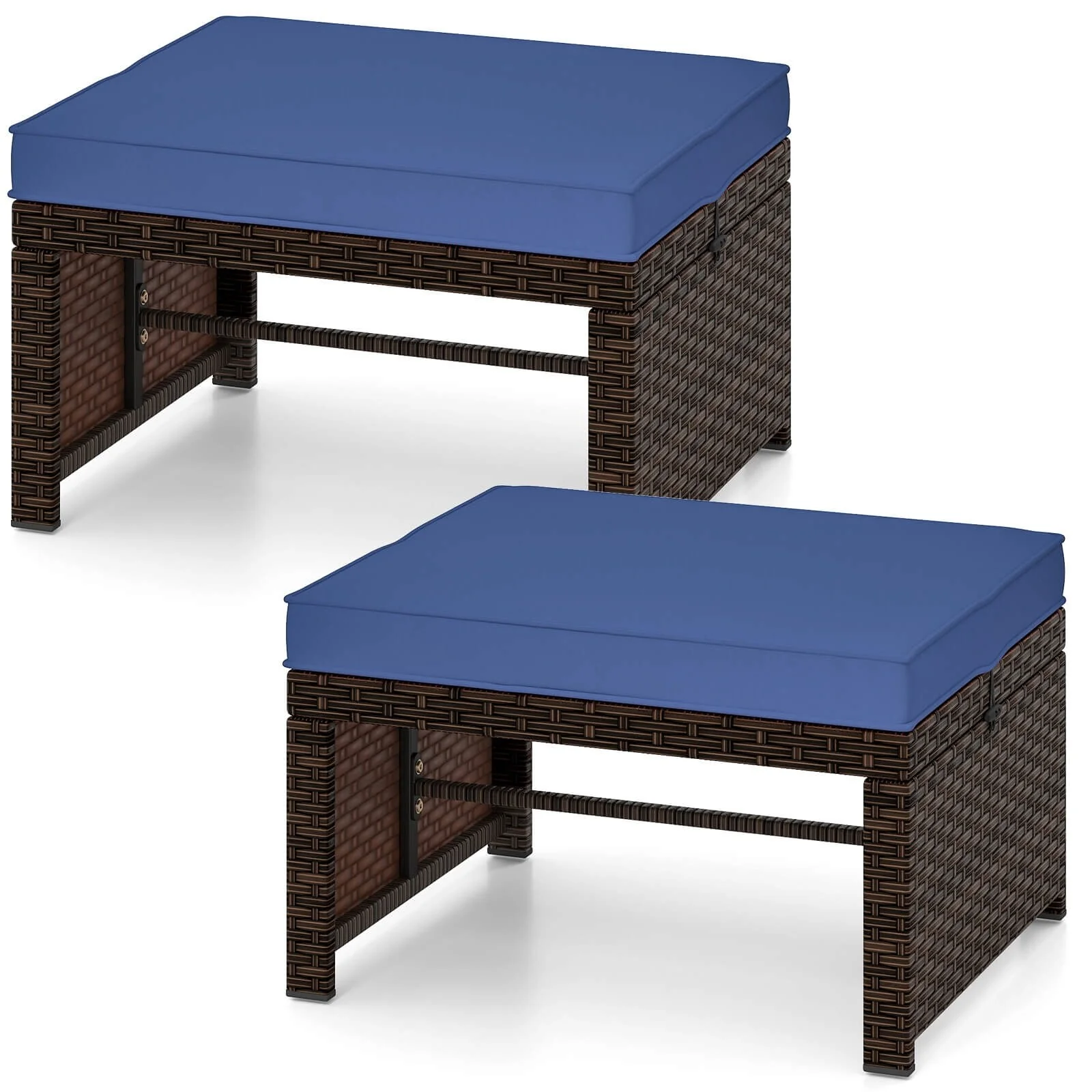 Costway 2 PCS Patio PE Rattan Ottomans with Soft Zippered Cushions for - See Details