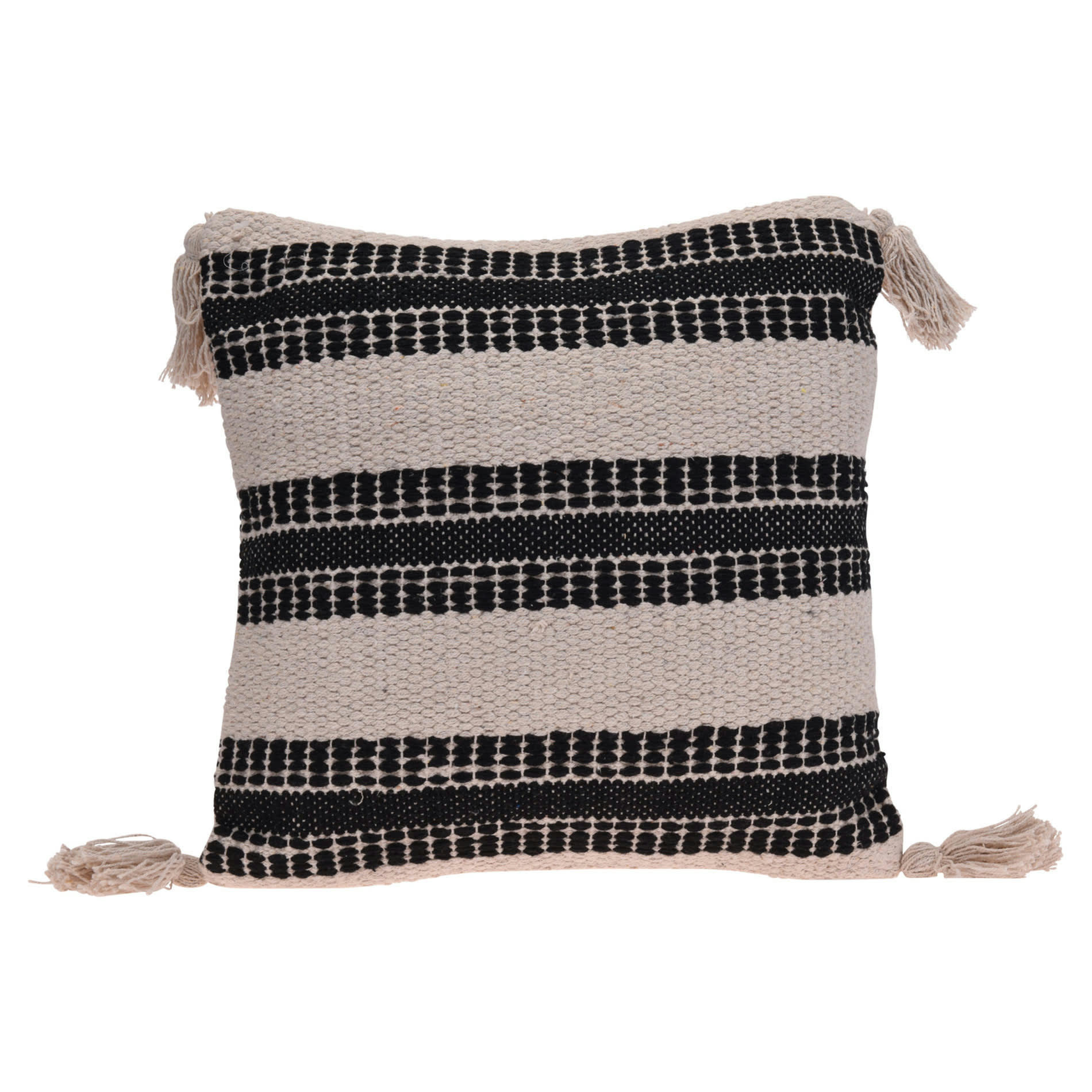 - Coussin décoratif à pompons amovibles beige et noir 45x45 cm