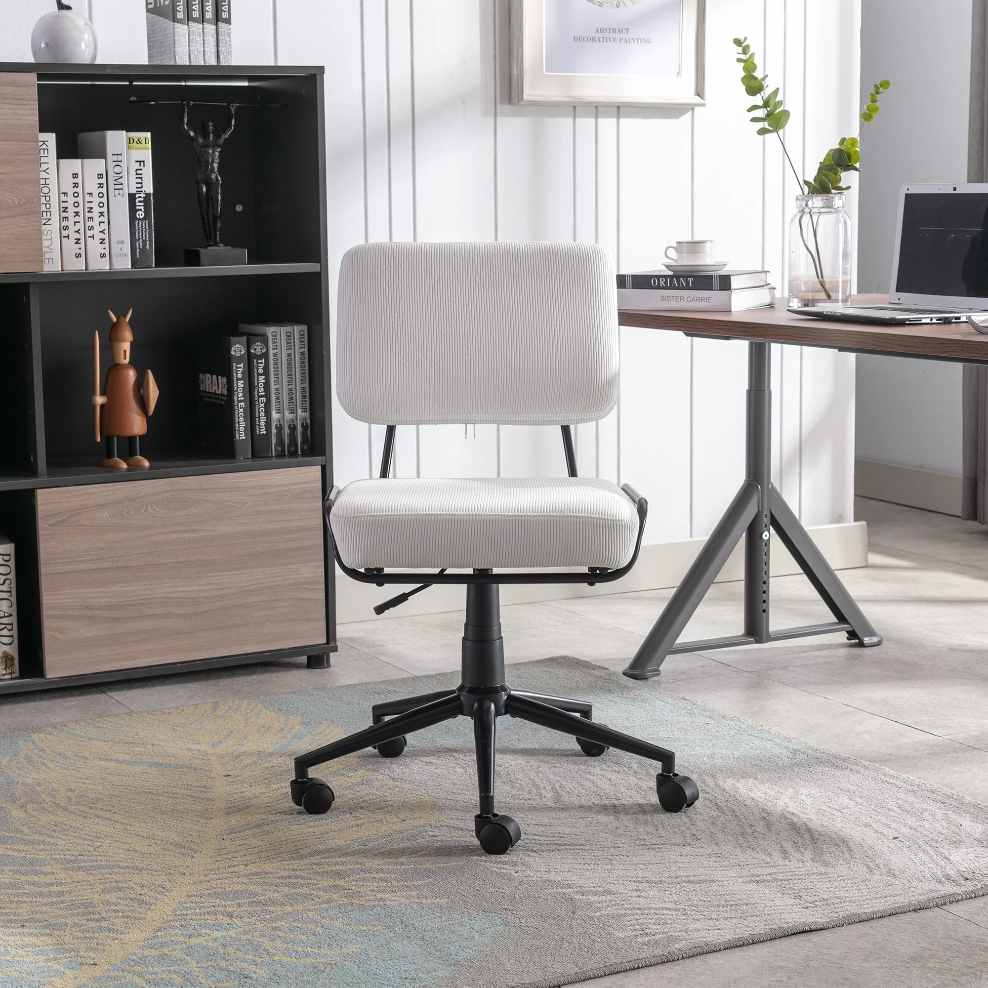 Corduroy Desk Chair Adjustable Height, Swivel Rolling Chair with Wheels