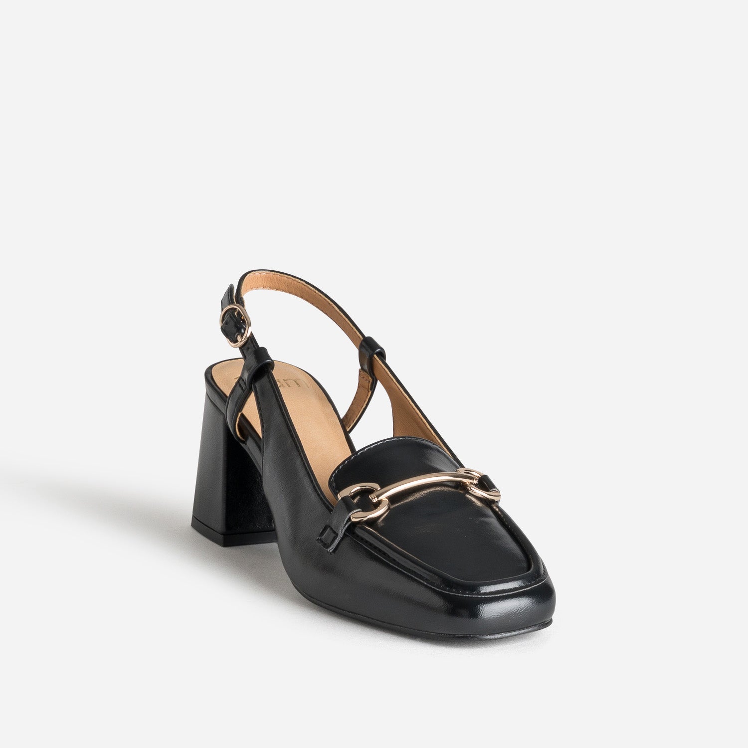Mocassin slingback noir décor mors