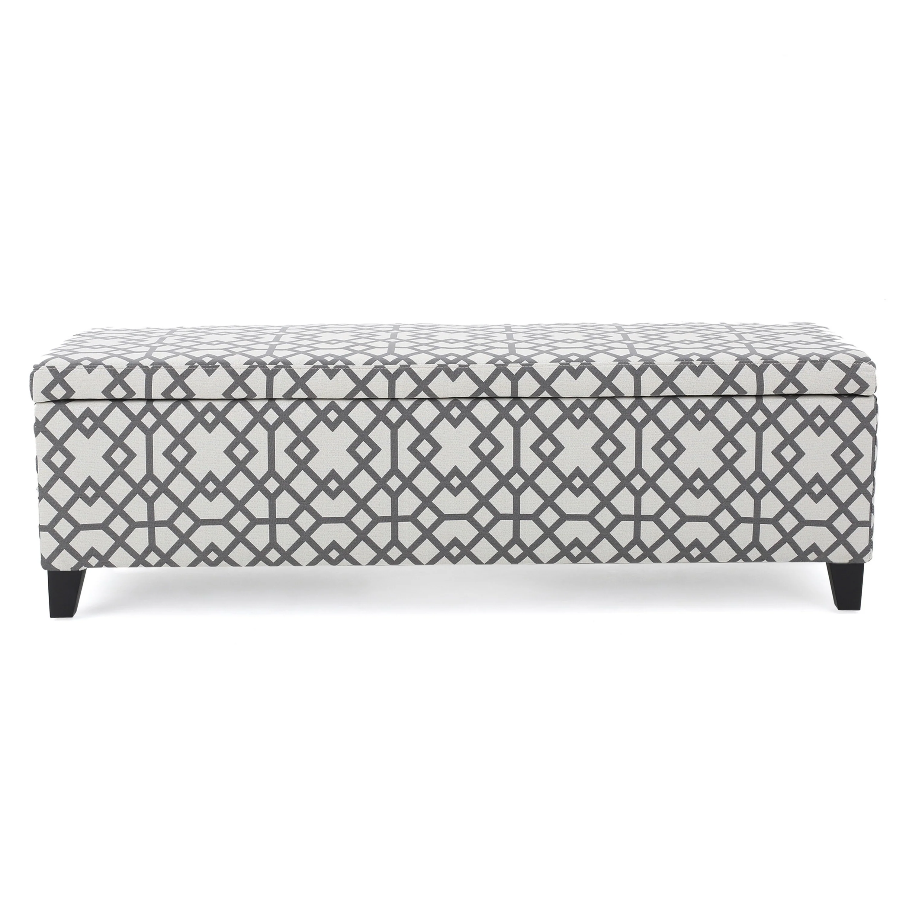 Flash Storage Ottoman Bench, Light Gray Geometric Print Fabric 51 Inch