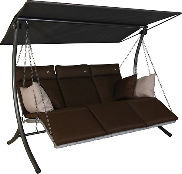 balancelle Luxus Smart - balancelle de jardin pour s'asseoir, s'allonger et se détendre, avec fonction lit, marron
