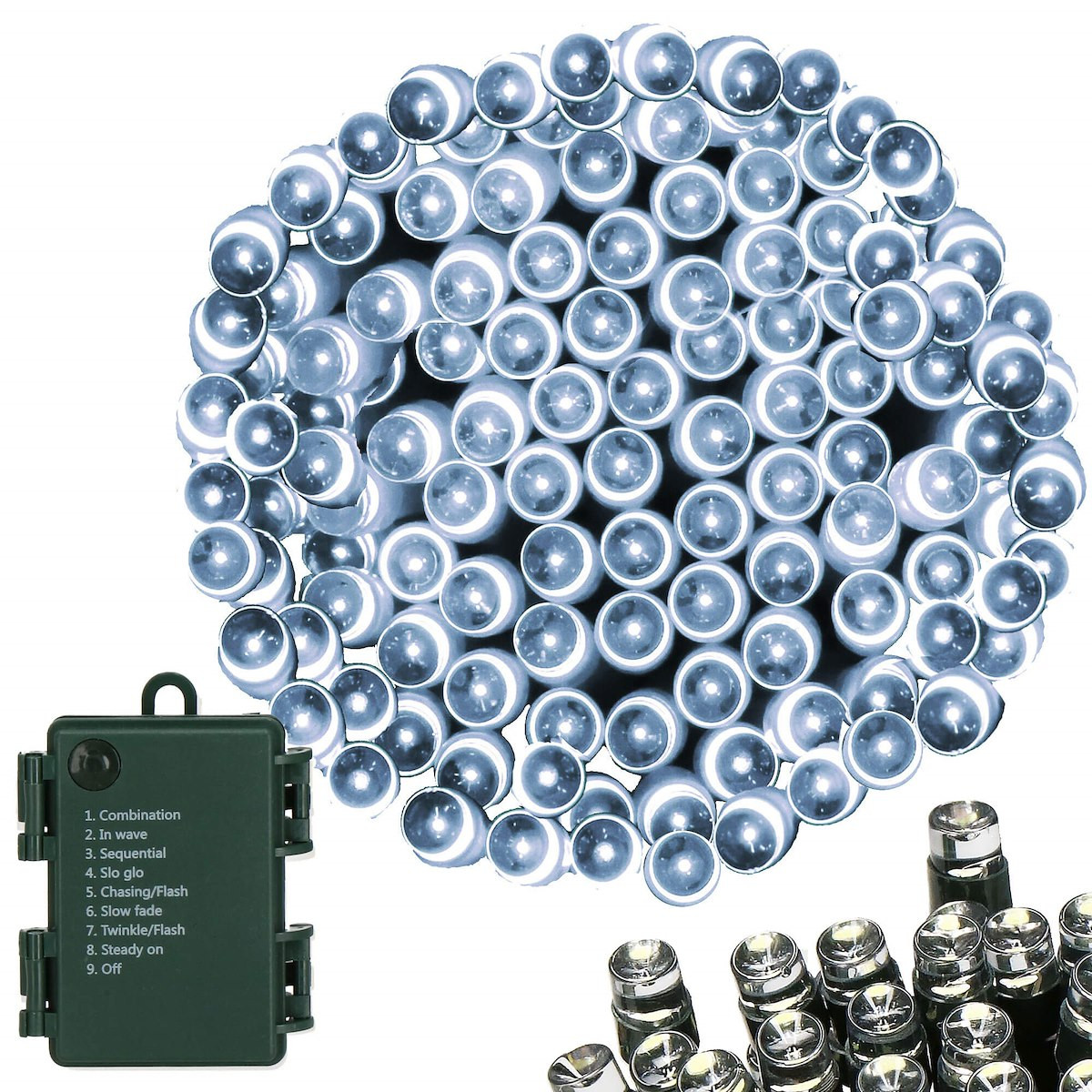 Lampki choinkowe 100 Led na baterie zimny biały programator