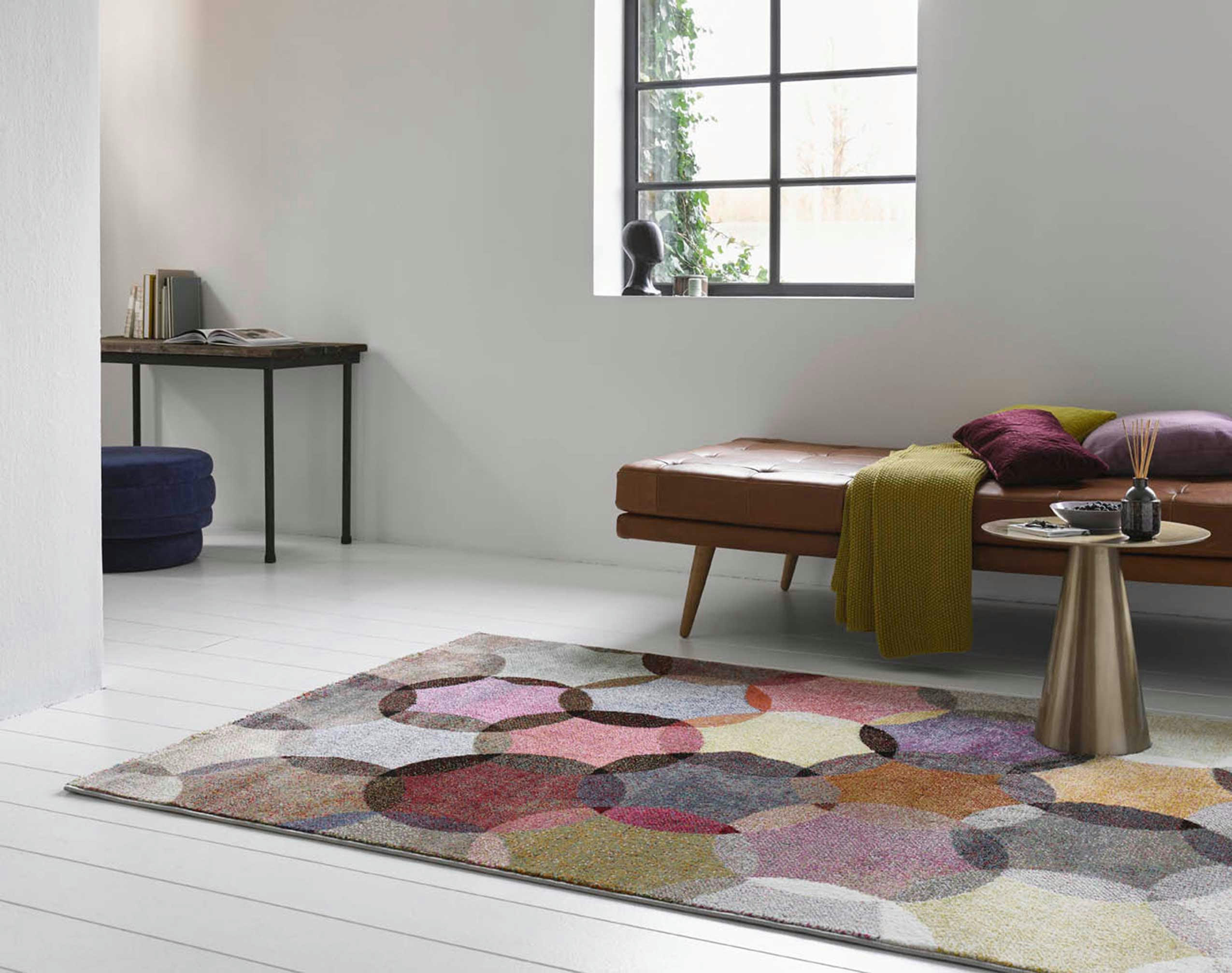 MODERNINA - Tapis motif cercles vintage nuances vives pour salon, chambre 200x133