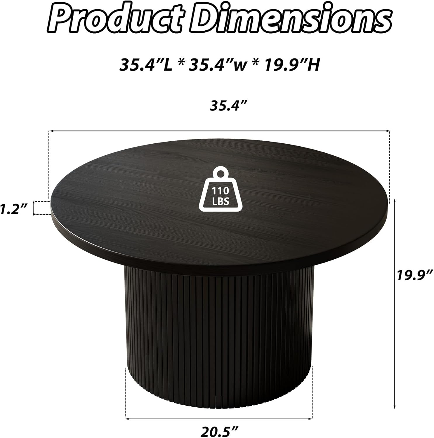 MAISONARIA Black Round Coffee Table with Metal Frame, 35 Coffee Tables for Living Room, Circle Wood Accent Center Table for Apartment
