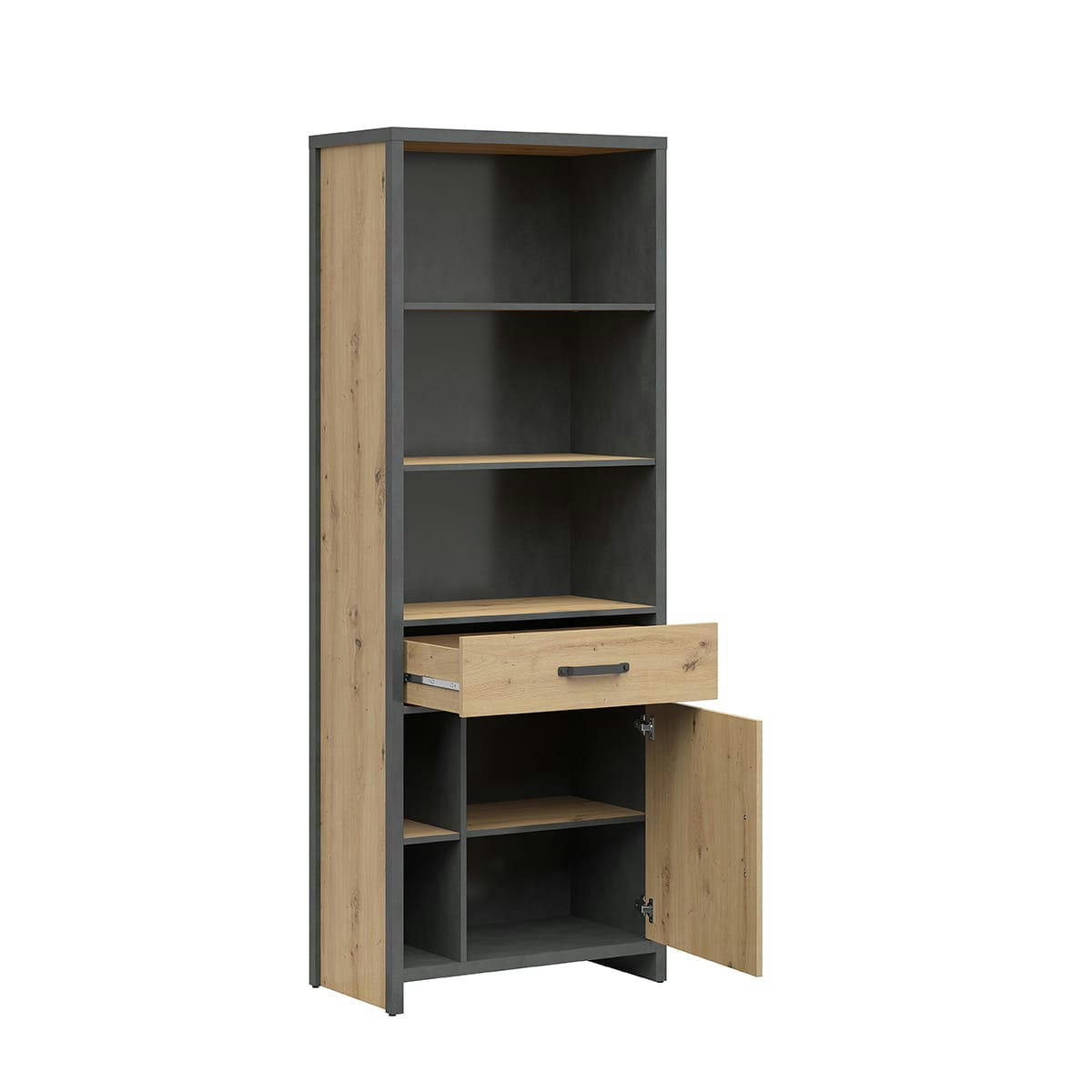 - Bibliothèque 1 porte 1 tiroir stratifiés naturel et gris