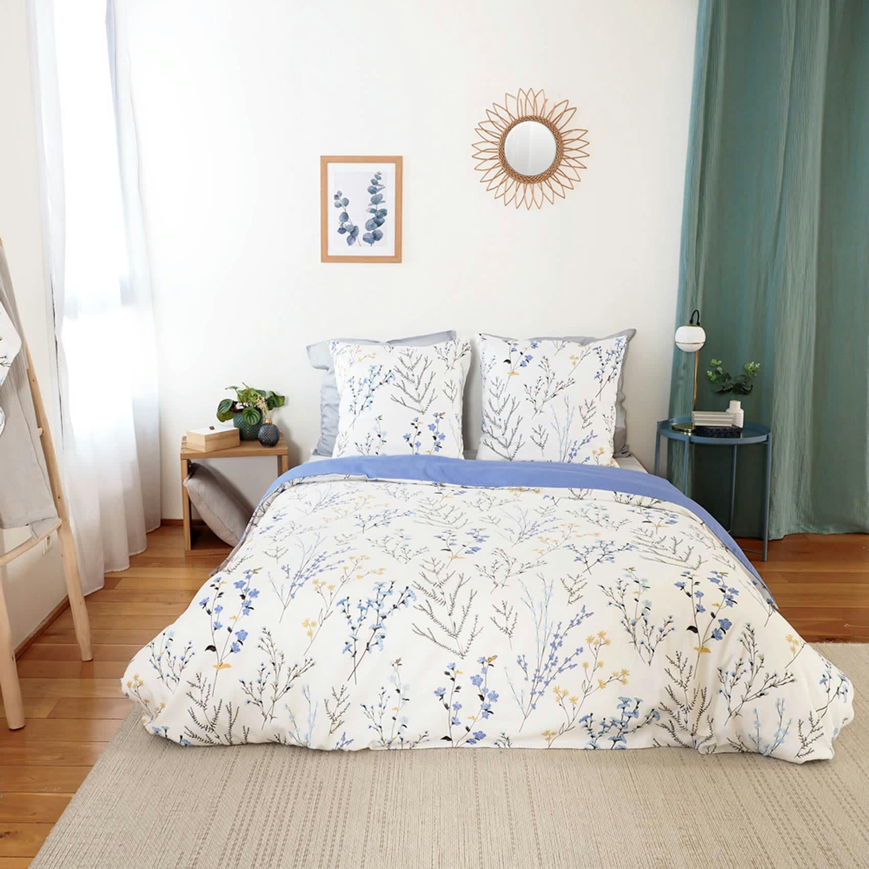 - Parure de lit en satin de coton esprit printanier blanc 240x220 cm
