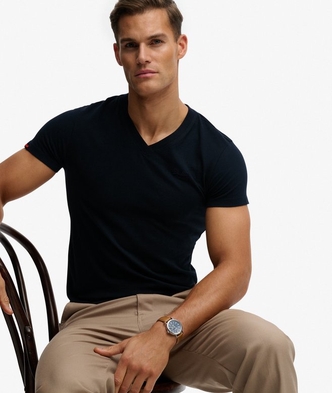 Organic Cotton Embroidered Logo V Neck T-Shirt