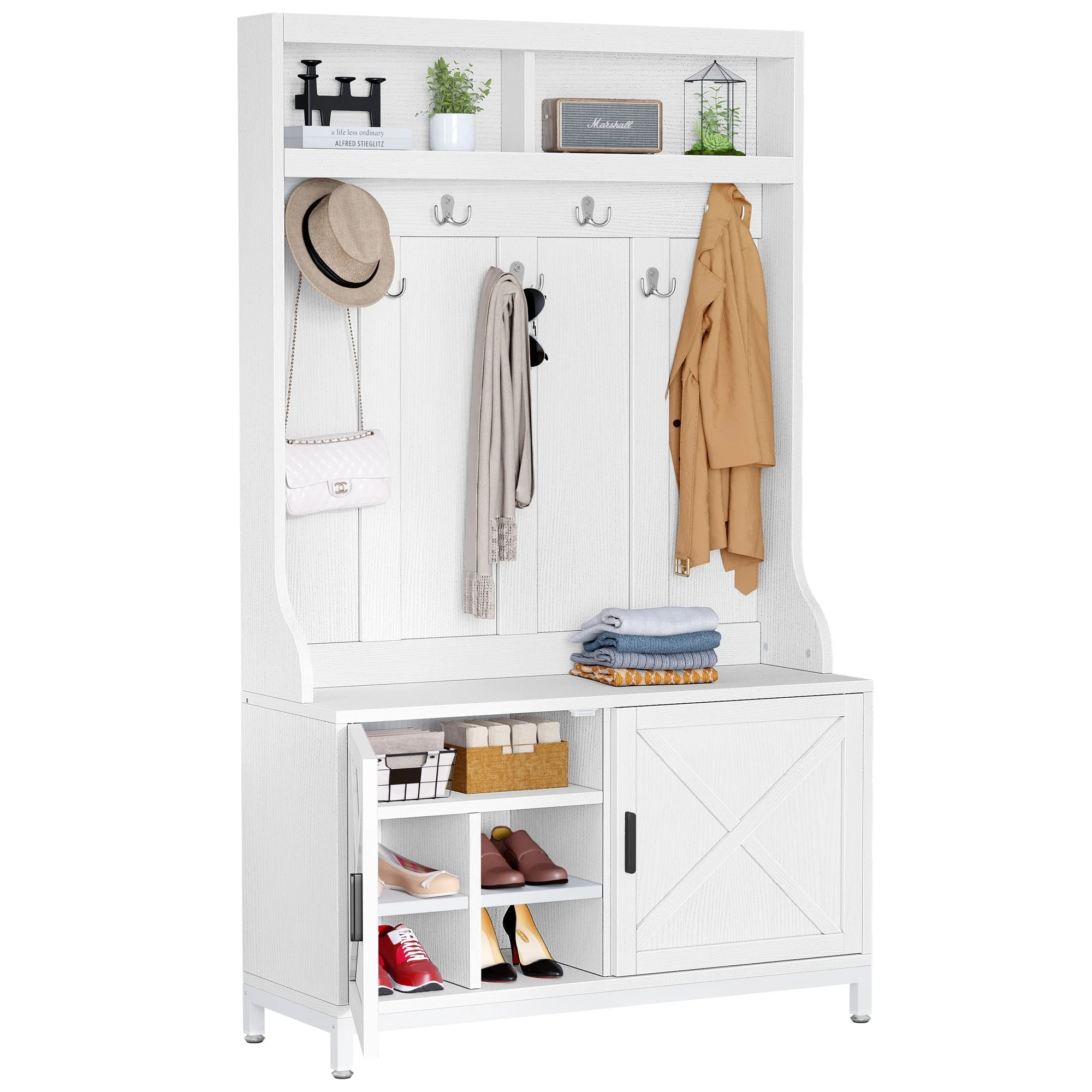 Moasis Hall Tree and Coat Rack with Bench and Shoe Storage for Hallway Entryway