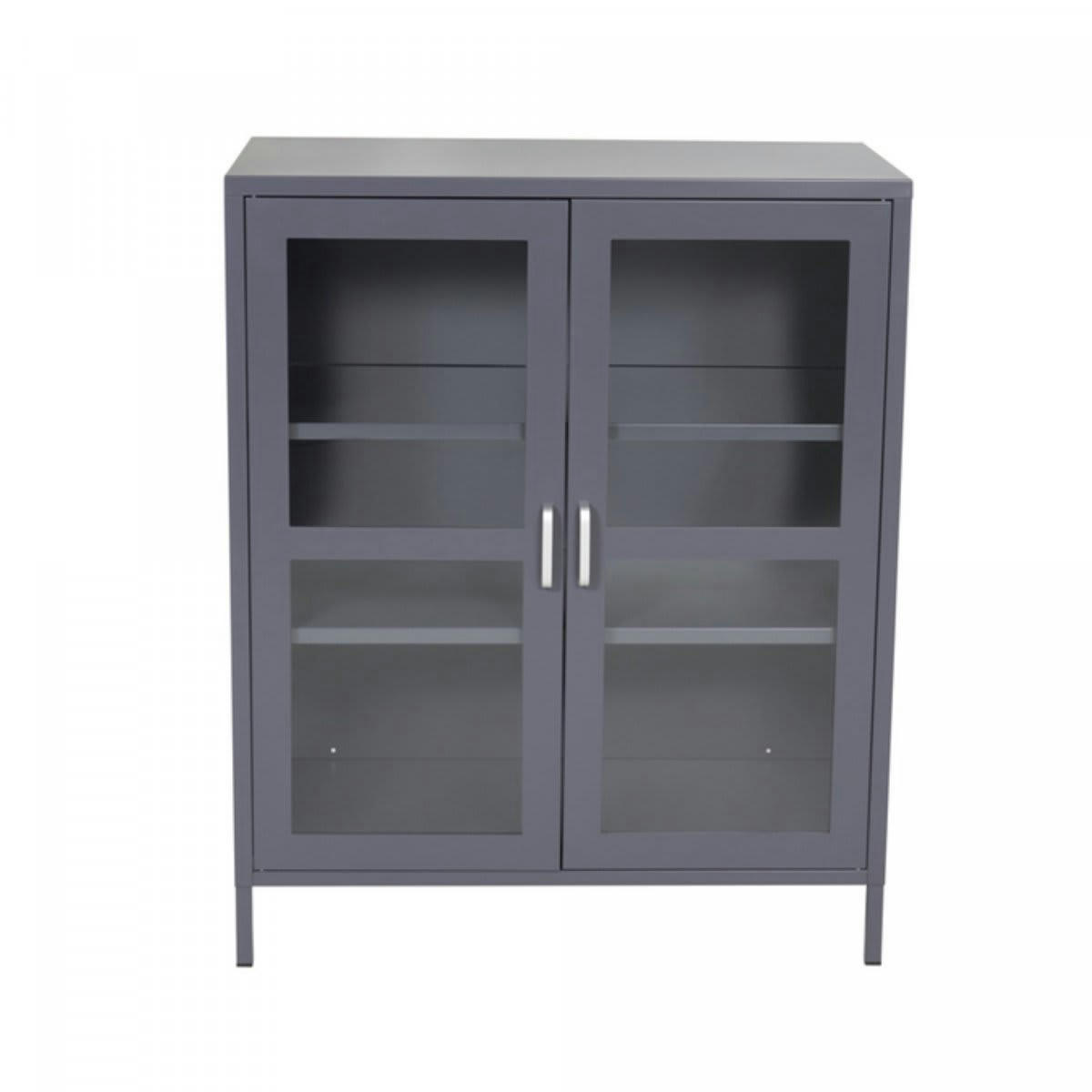 ALTEA - Buffet moderne avec portes vitrées en métal gris