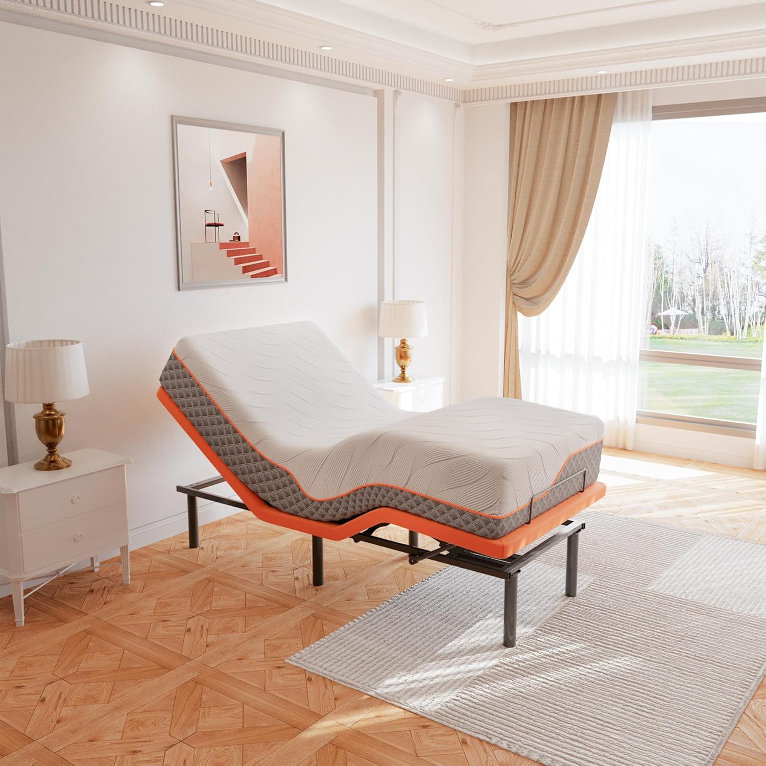 ESHINE Twin XL Adjustable Bed Frame with Mattress - 12 Memory Foam Hybrid Mattress(Medium), Wireless Remote, 5 Minutes Installation, Head and Foot Incline, 2000 Series