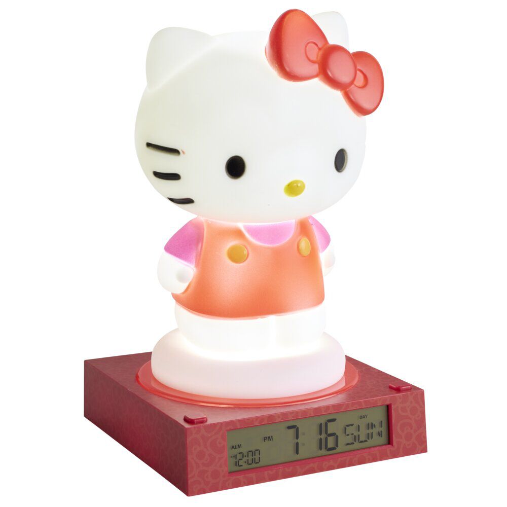 Lampe 3D réveil Hello Kitty affichage date plastique rouge et blanc 19,5x15xH23cm