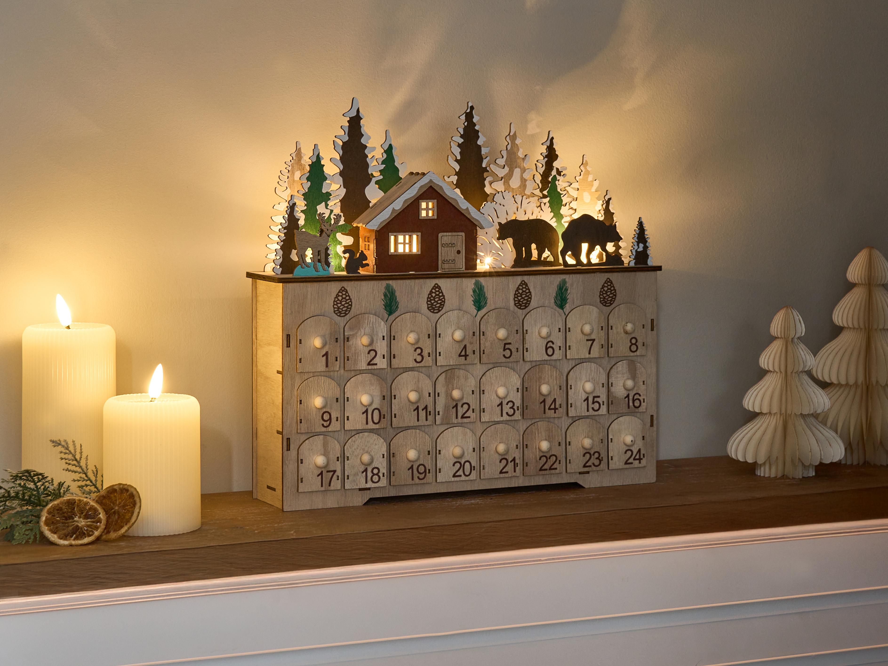 Christmas Decoration LED HELIN Advent Calendar 33 cm Light Brown
