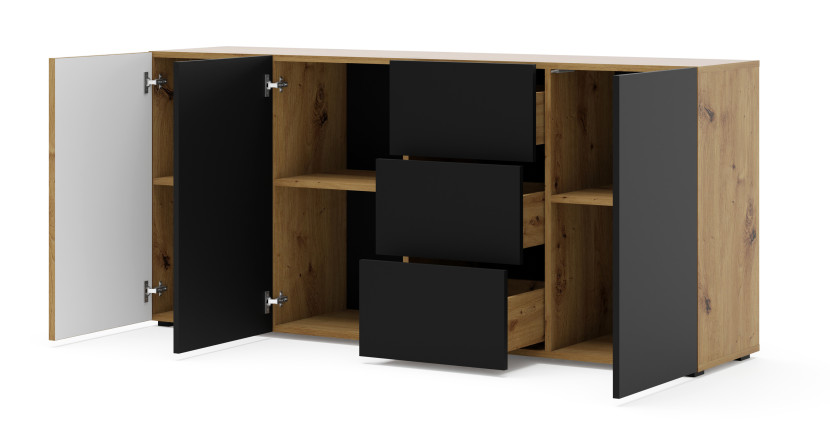 Komoda AURIS 3D3S 180 cm dąb artisan / czarny mat