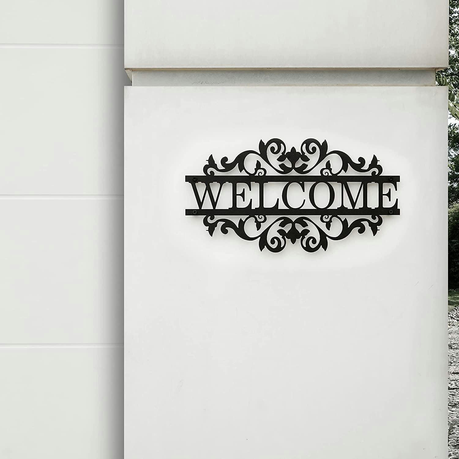 - Déco murale welcome en métal noir 35x20 cm