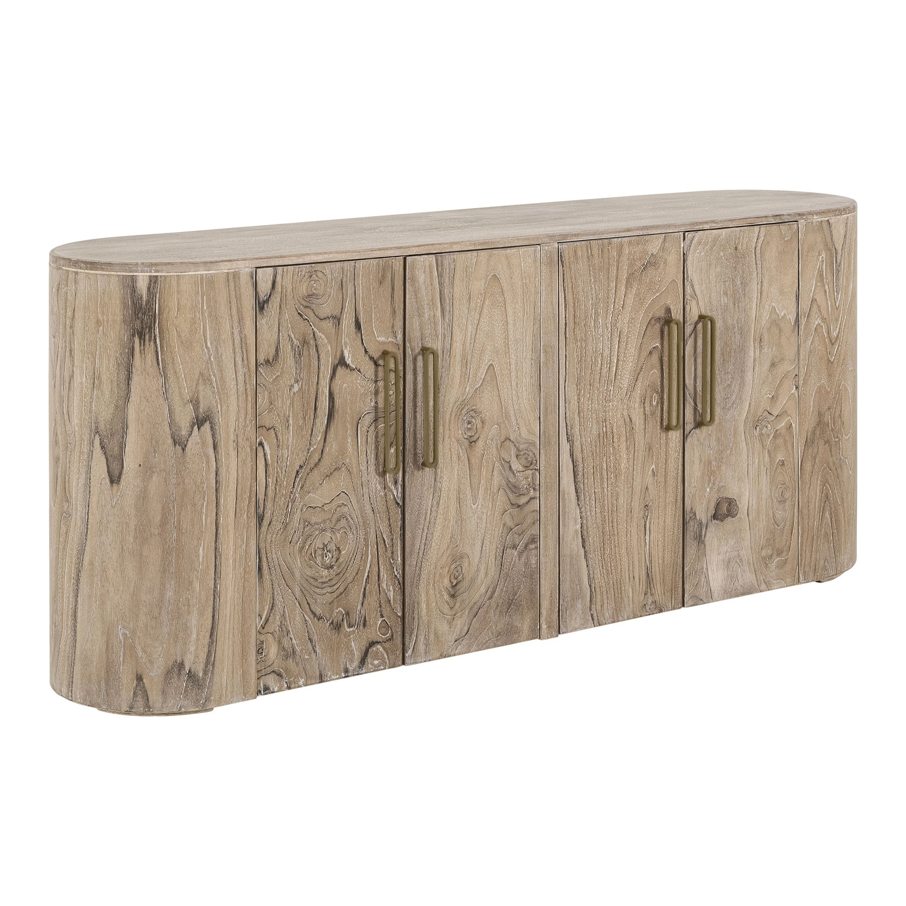 Eray Sideboard Buffet Cabinet, 4 Doors, Light Brown Teak, Mango Wood,