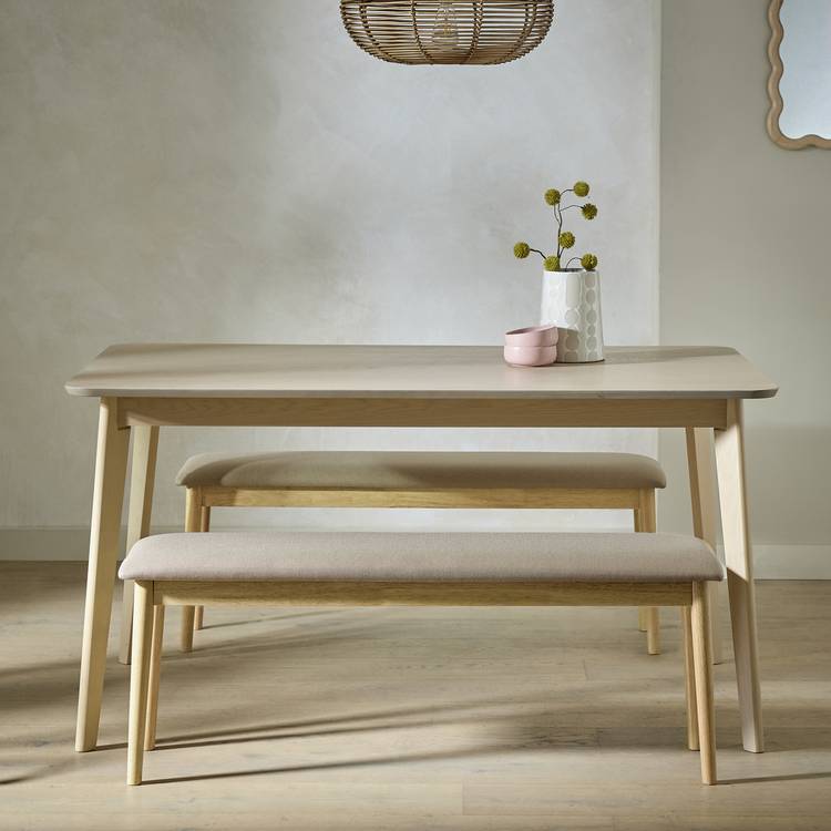 Habitat Skandi Oak Dining Table & 2 Oak Benches