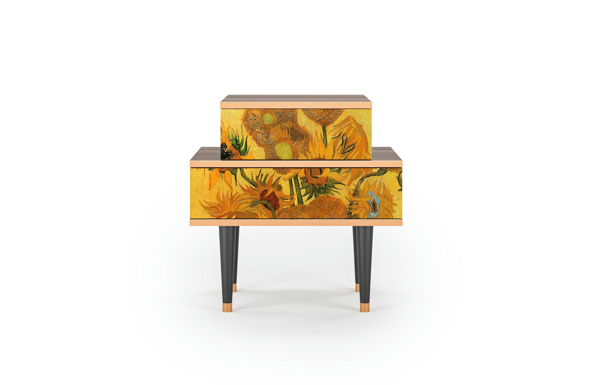 SUNFLOWERS BY VINCENT VAN GOGH - Table de chevet jaune 2 tiroirs L 58 cm