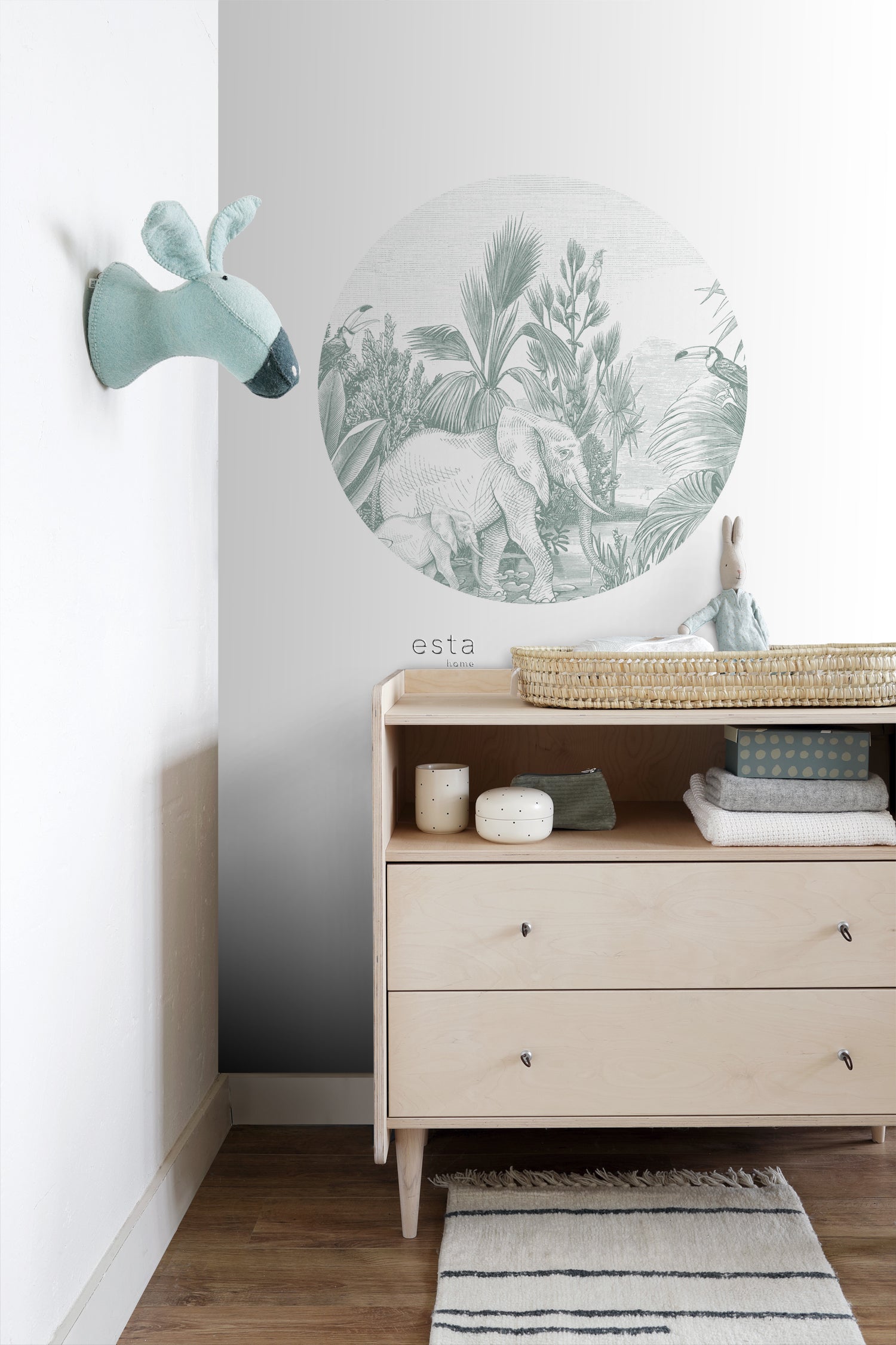 ESTAhome zelfklevende behangcirkel jungle-motief groen - Ø 70 cm - 159076