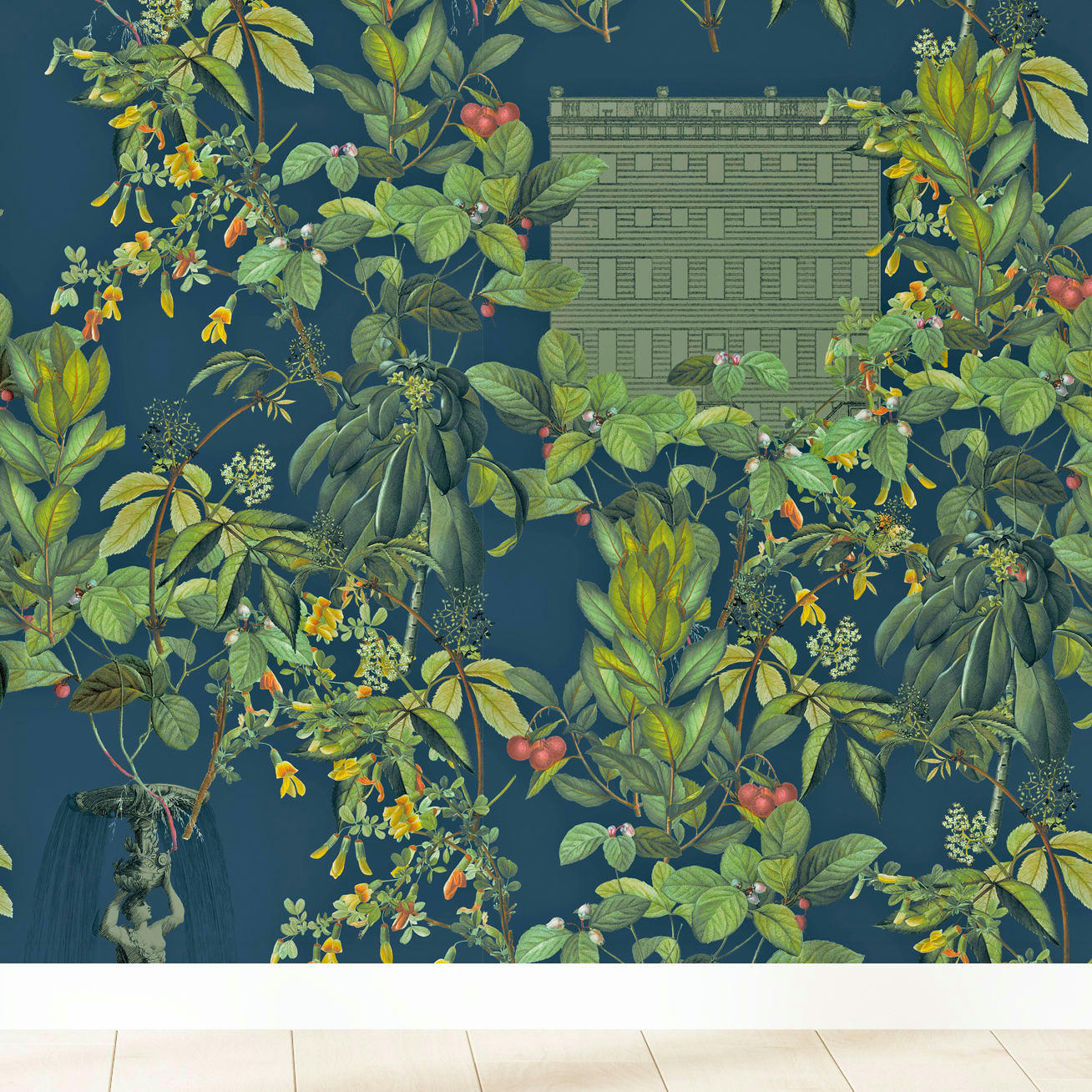 - Papier peint motifs fontaine maison bleu 425x260cm