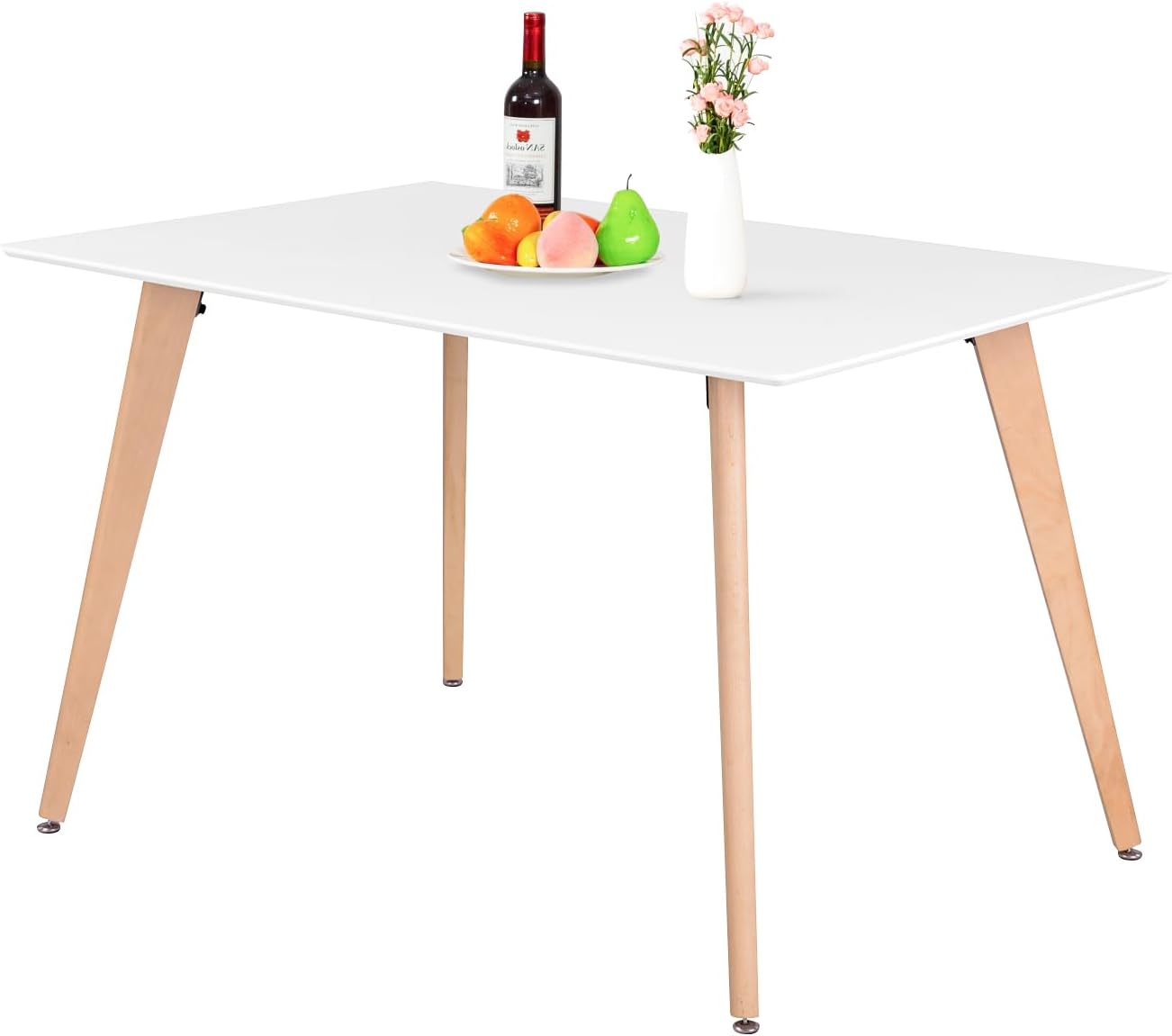 FurnitureR 47-Inch Dining Table for 4-6 People, Modern Rectangular Table with Solid Wood Legs, Multi-Purpose Space-Saving for Kitchen, Dining, Small Places, White