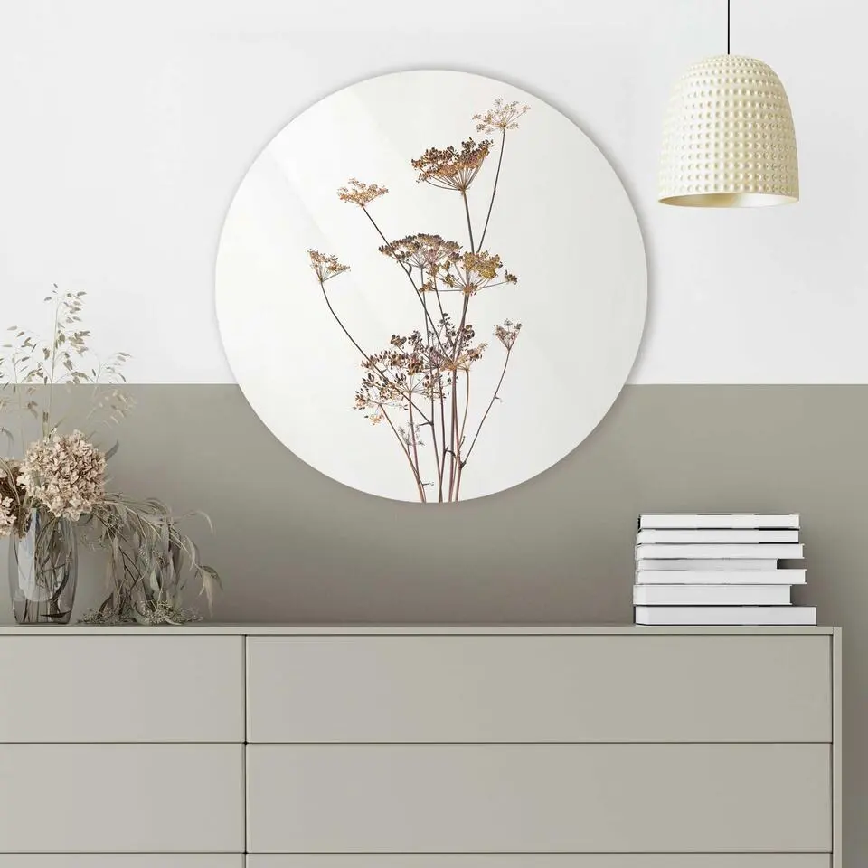 Glasschilderij Berenklauw - &Oslash; 50 - Beige