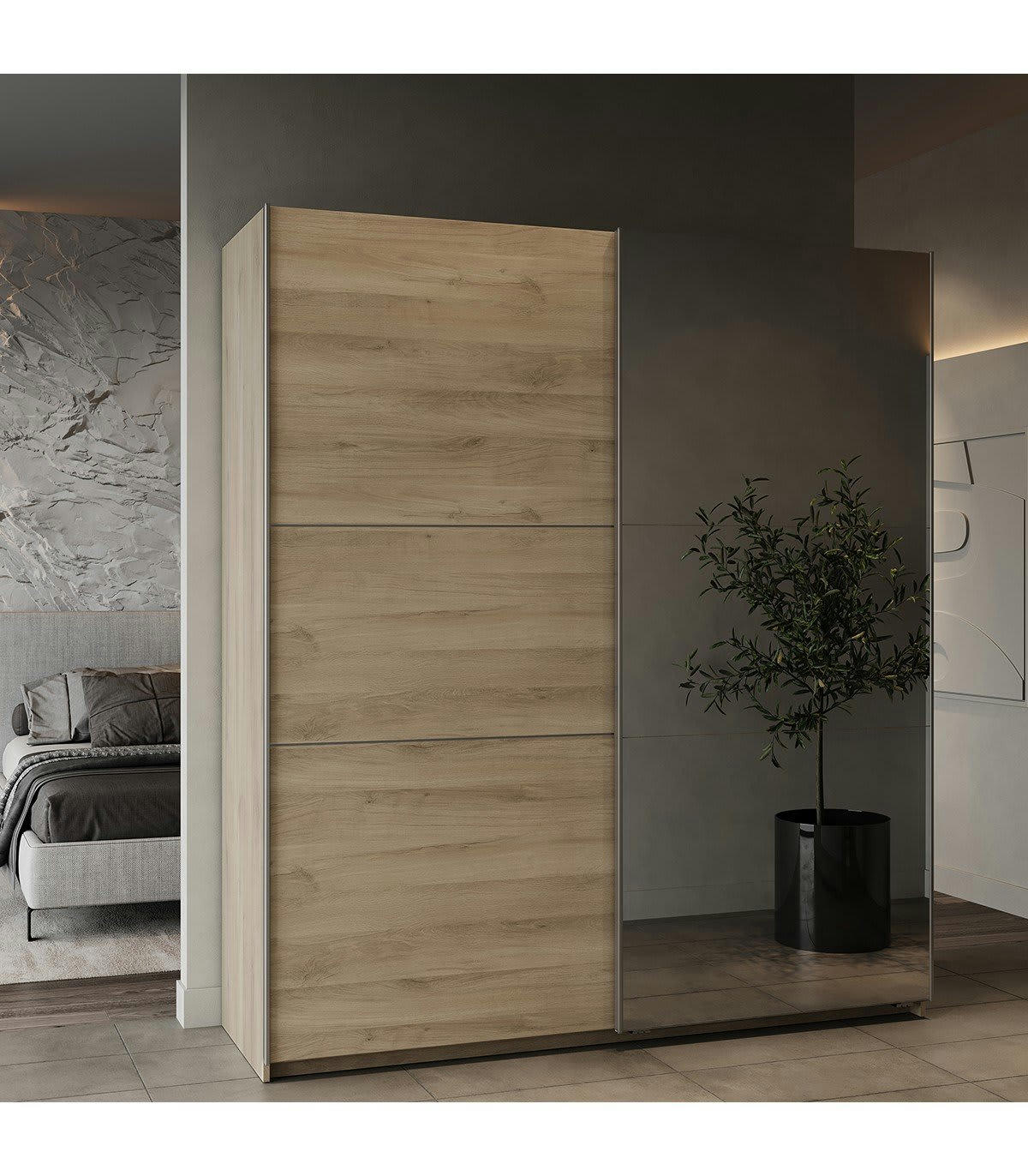 GHOST - Armoire 2 portes coulissantes et miroir - L178,1 cm