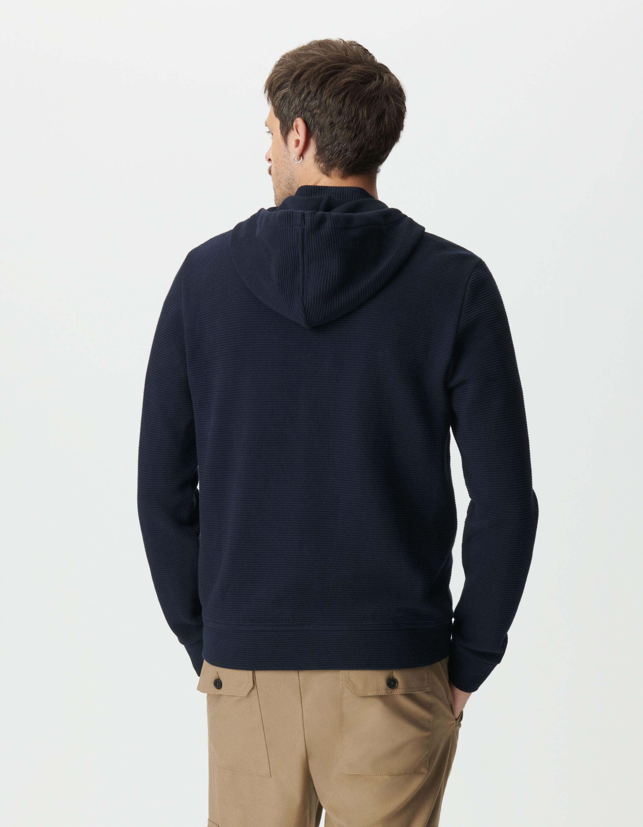 Cardigan marine coton bio maille Ottoman à capuche Homme