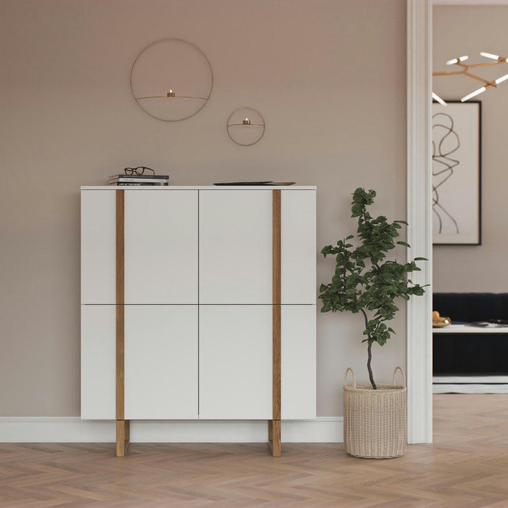 BIRKA - Buffet haut 8 compartiments de rangement blanc