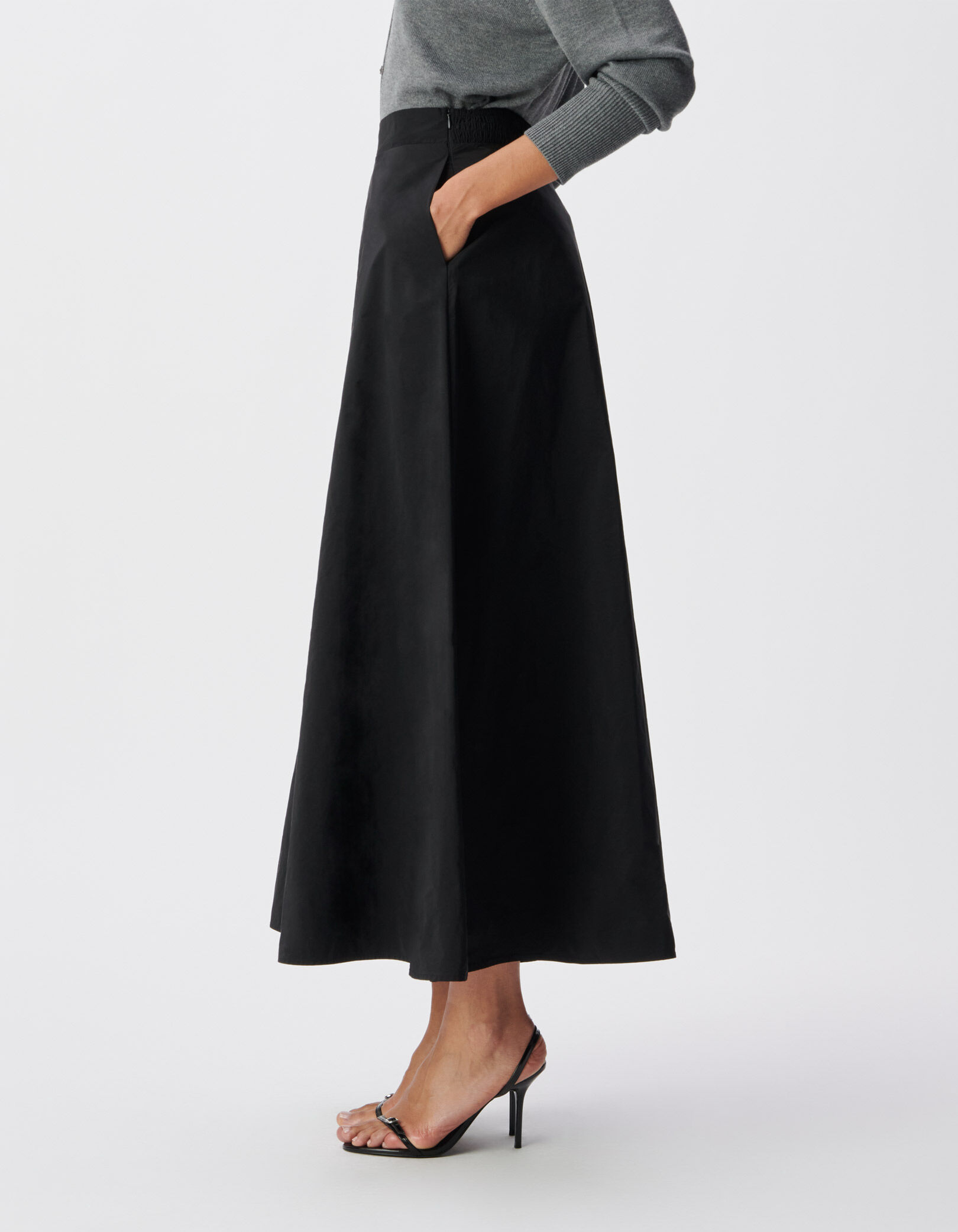 Jupe longue noire trapèze Femme