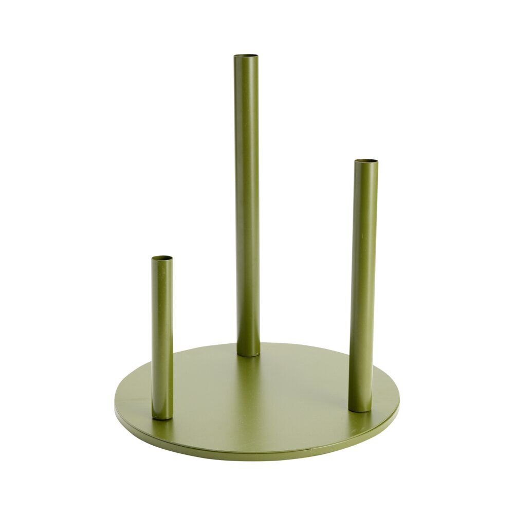 Socle porte-fleurs 3 tiges métal vert olive Ø35xH50cm