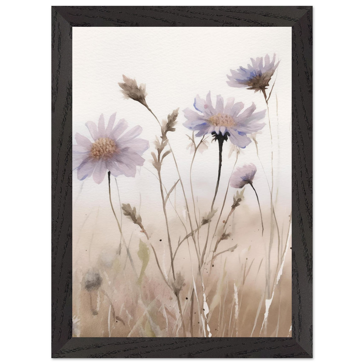 Artfulprints Poster met Lijst Flower aquarel 1  - A4 21x29.7 cm - Taupe