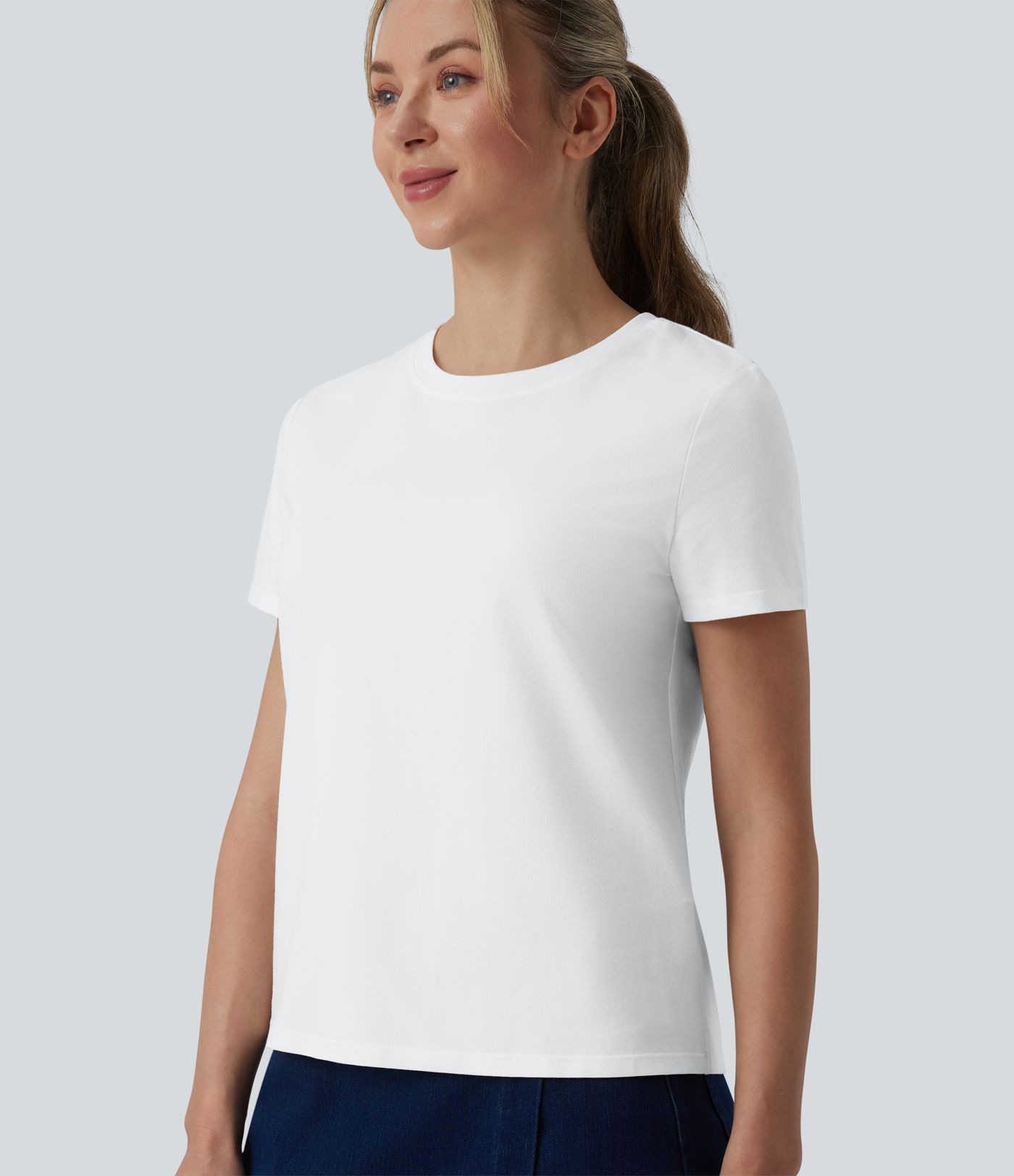 T-shirt casual ample col rond manches courtes en coton