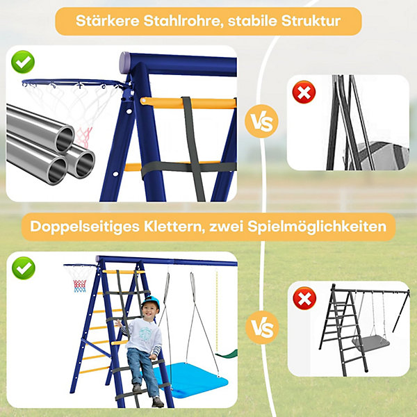 Kit de balançoire d'extérieur, 3 balançoires, cadre d'escalade, panier de basket,balançoire à sangle et balançoire en