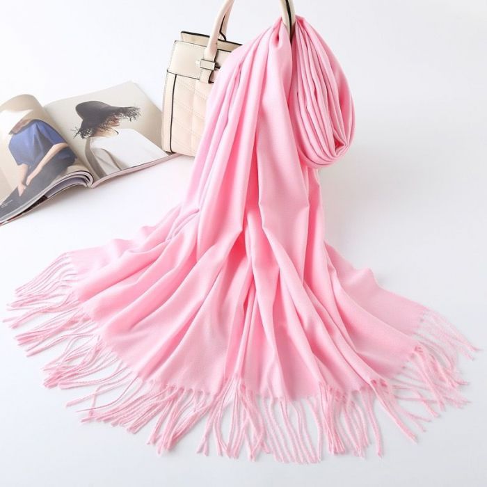 PEACH ACCESSORIES Soft Plain Pashmina Occasions Tassels Scarf