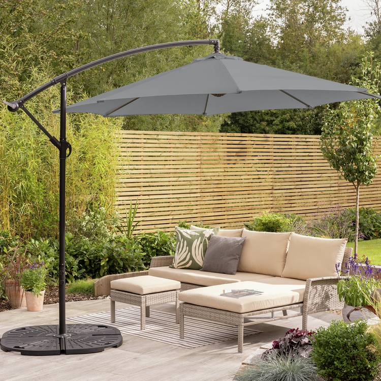 Habitat 3m Overhanging Garden Parasol -Grey