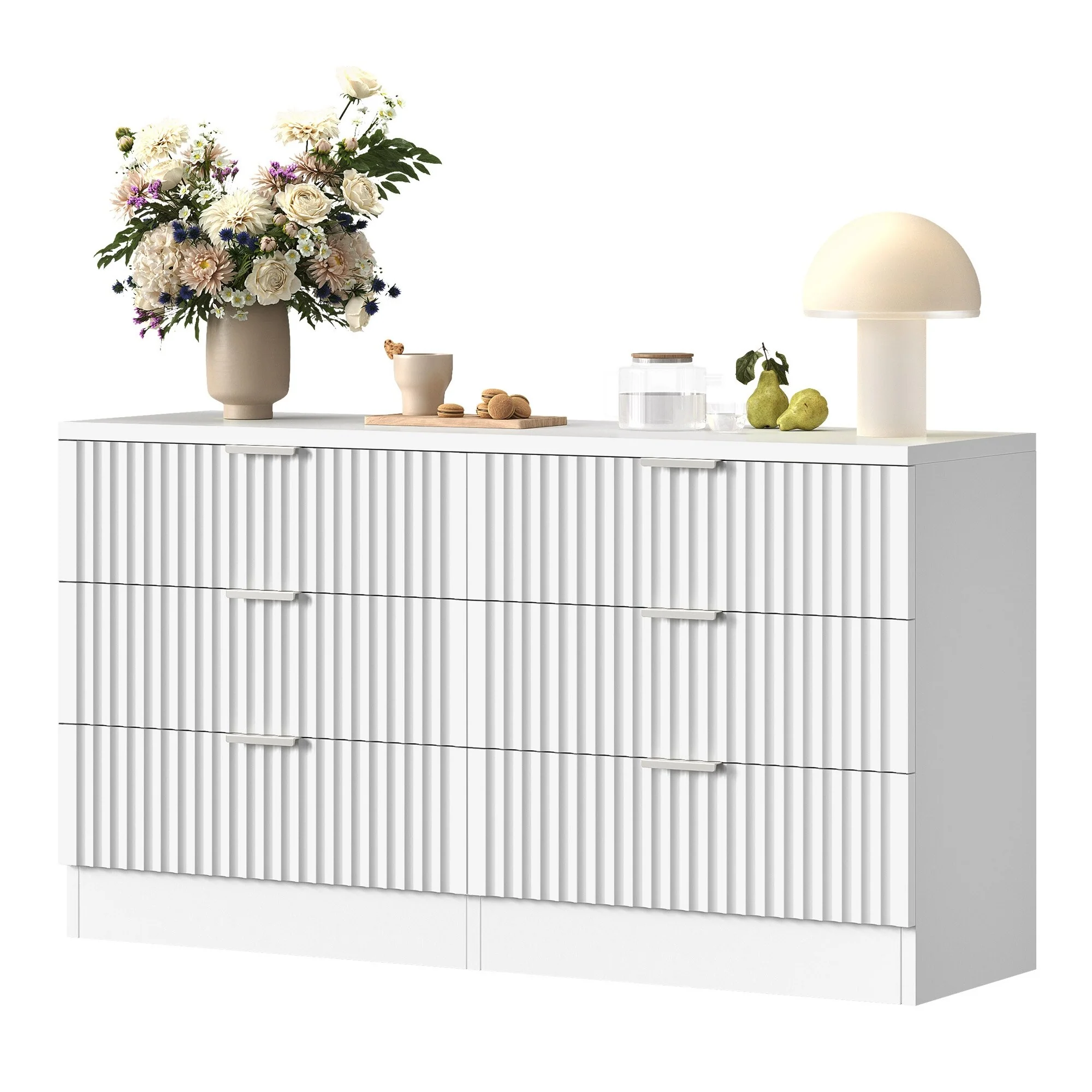 47 Wide Fluted 6 Drawers Dresser, Curved Profile Design Dresser