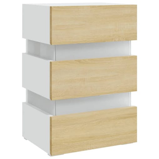 NNEVL LED Bedside Cabinet White and Sonoma Oak 45x35x67 cm Chipboard