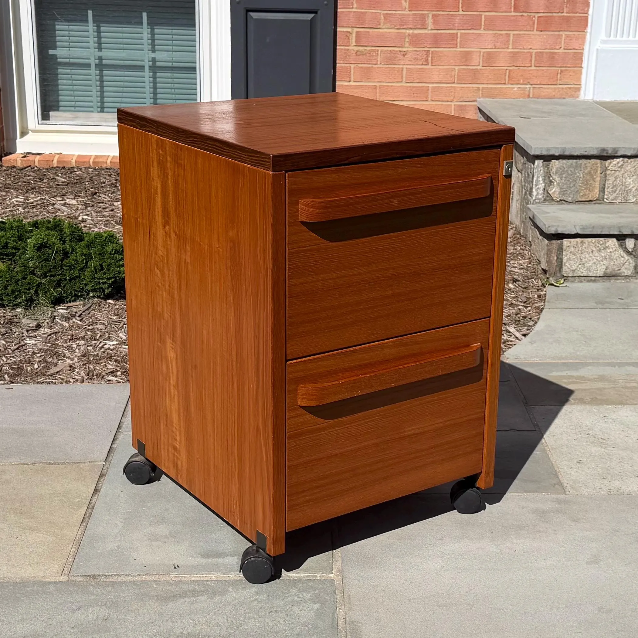 Vintage Danish Modern Teak Rolling File Cabinet 1970s 1980s 28.5x19x20.75