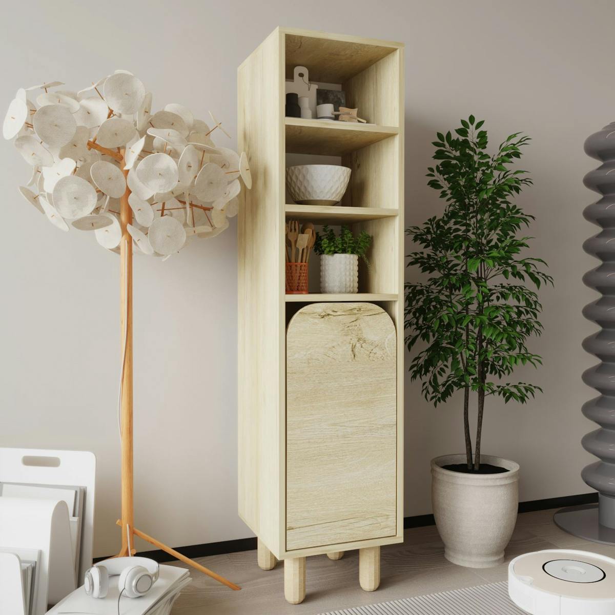 Colonne de rangement effet bois, 1 porte courbe VAREN