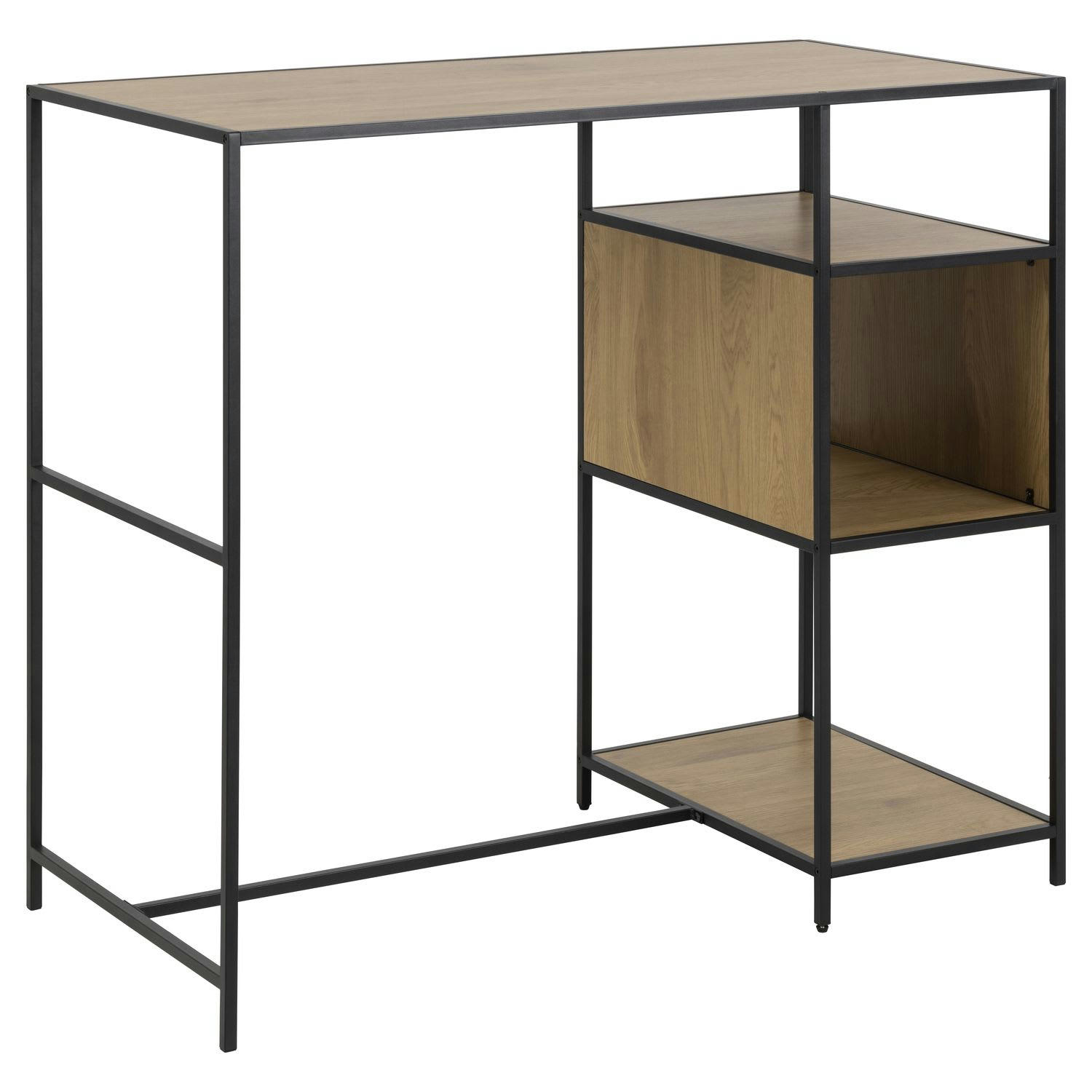 SIREINE - Table de bar avec 3 niches de rangement en mdf et métal noir