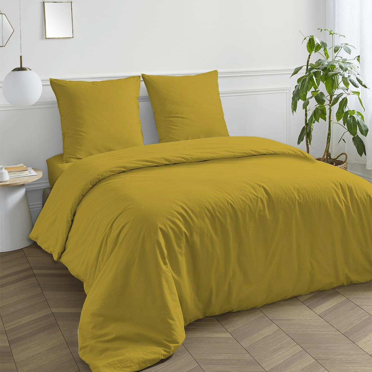 COTON UNIS - Housse de couette coton  unie moutarde 260x240cm