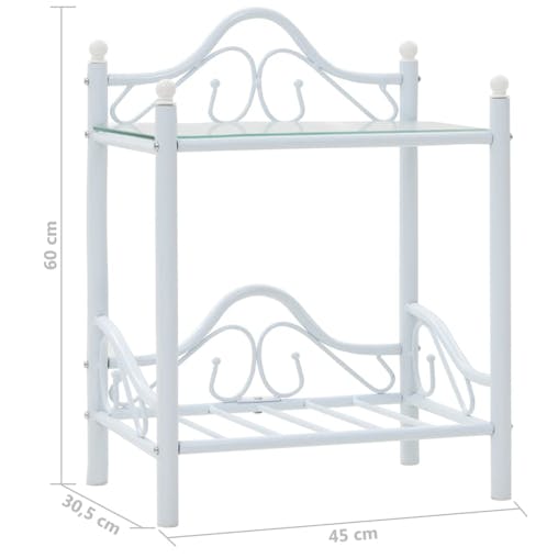 NNEVL Bedside Table Steel and Tempered Glass 45x30.5x60 cm White