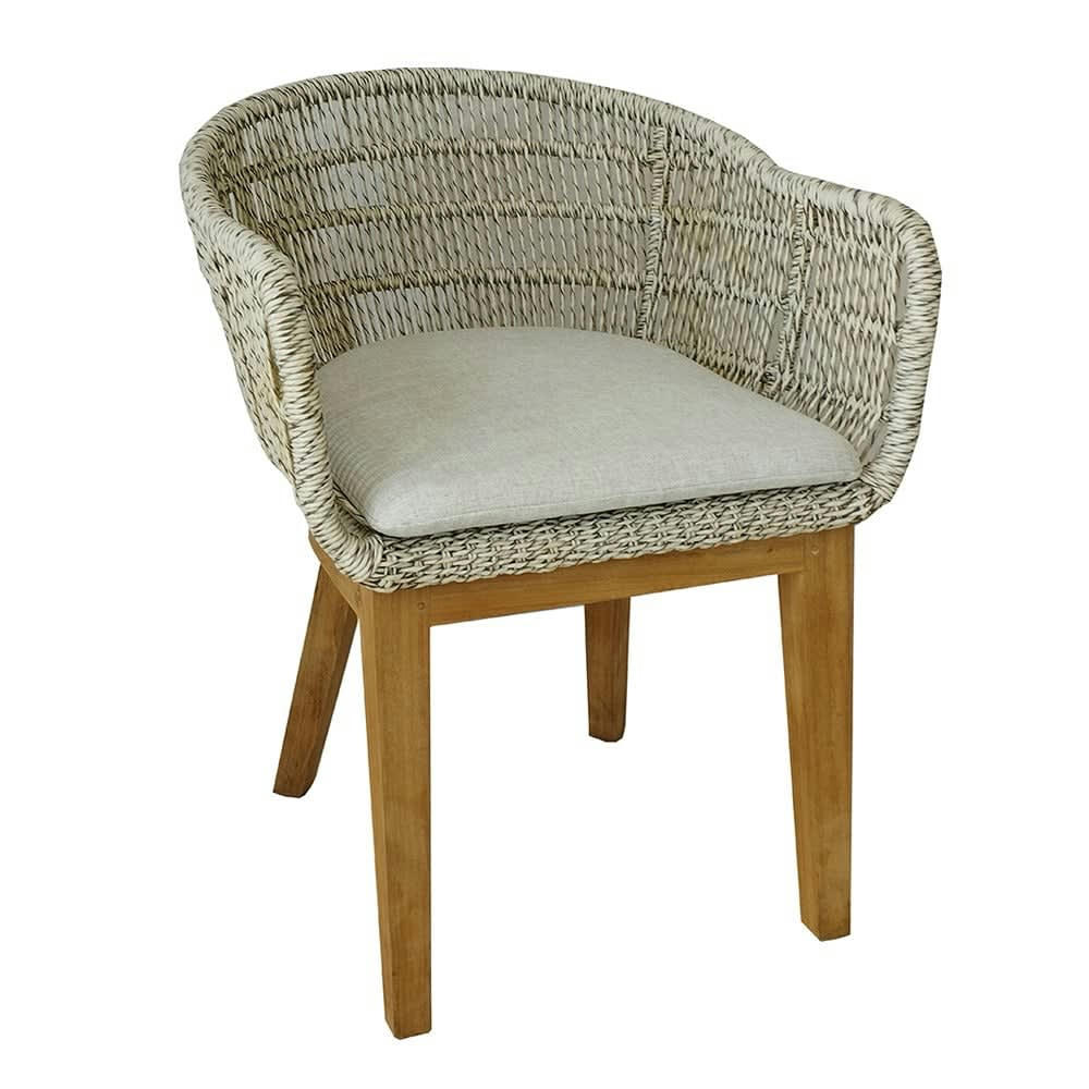 LOUNGE - Fauteuil en résine tressée grise chiné  avec coussin