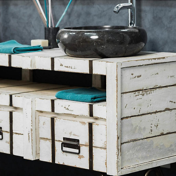 Meuble double sous vasque Loft mindi et métal 160 blanc