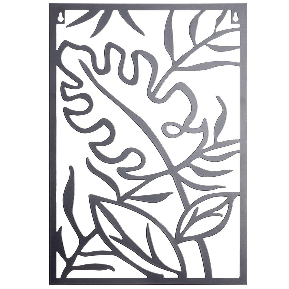 Panneau décoratif mural en métal noir motif feuillage 28xH40cm