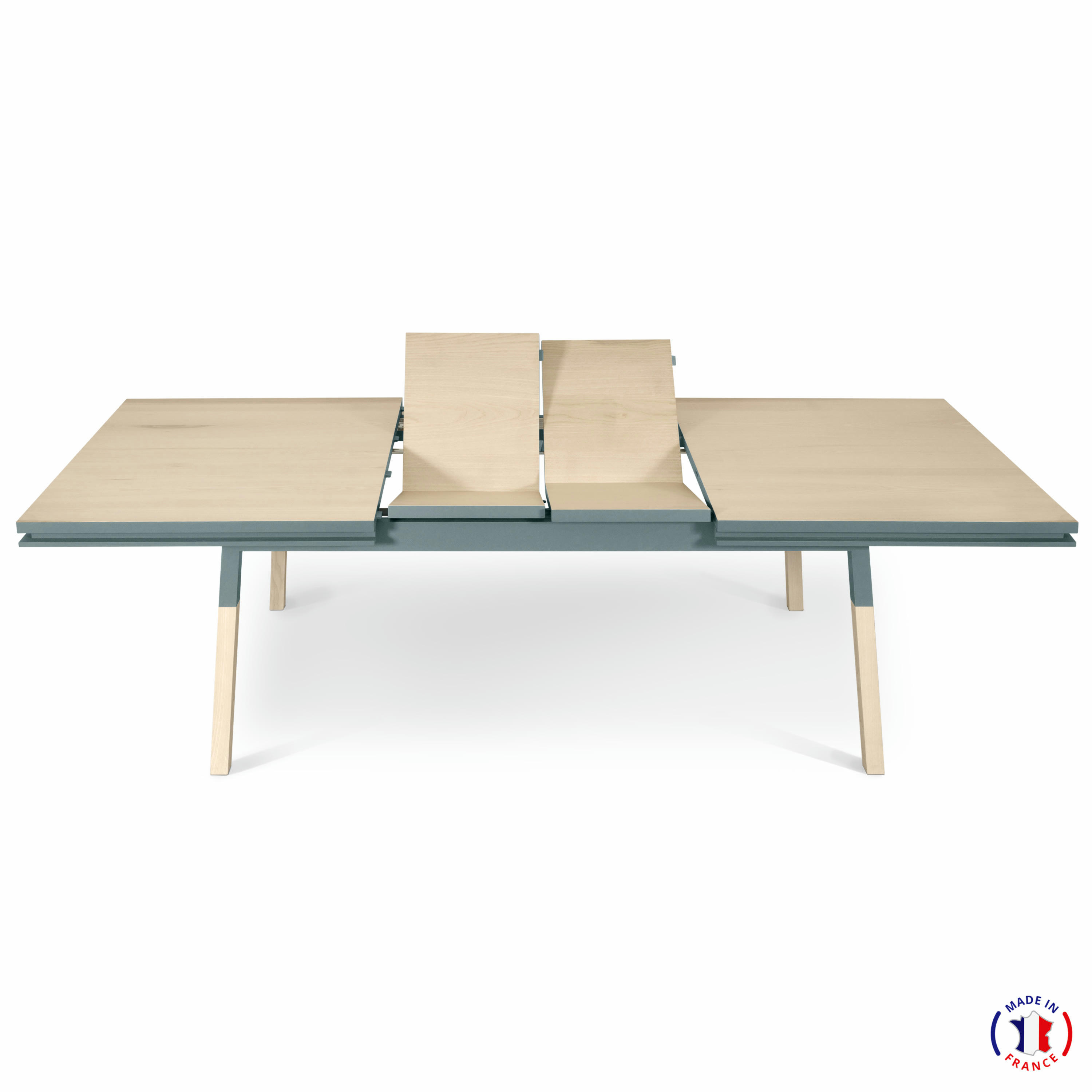 EGEE - Table 180x100 cm en frêne massif, 2 rallonges gris chocolat tanis